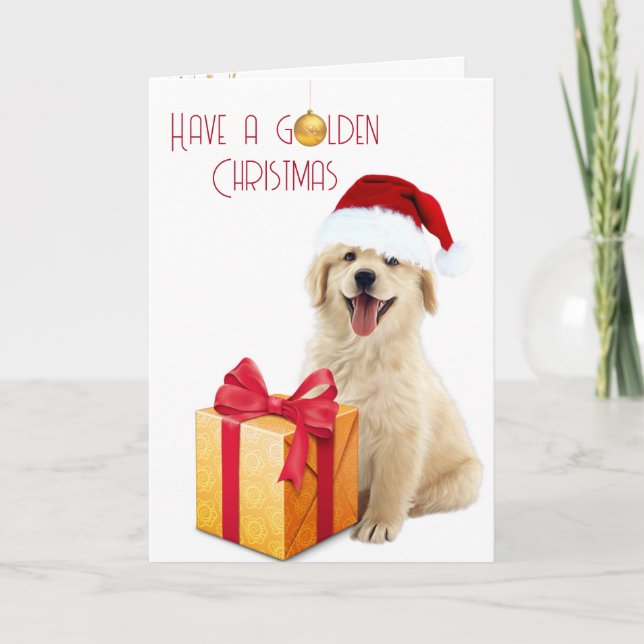 Carte Chiot de Noël Golden Retriever (Devant)