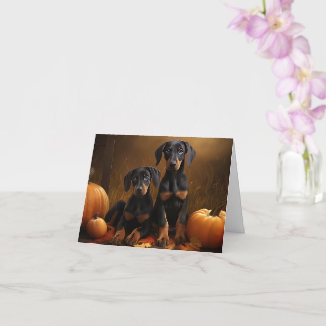 Carte Chiot Dobermann Délice d'Automne Citrouille  (Orchidée)