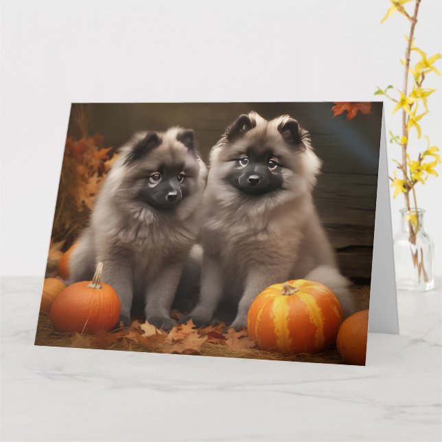 Carte Chiot Keeshond Délice d'Automne Citrouille (Fleur jaune)