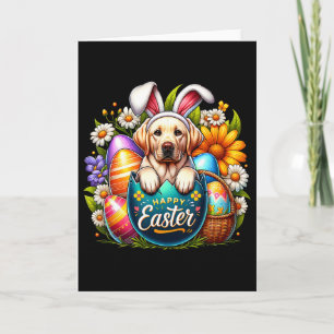Carte Chiot Labrador de Pâques Fleurs Œufs Colorés de Pâ