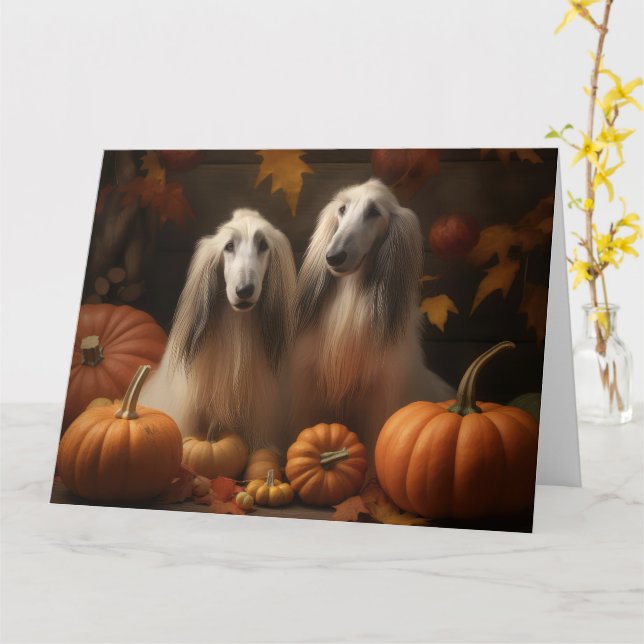 Carte chiot lévrier afghan Délice d'Automne Citrouille (Fleur jaune)