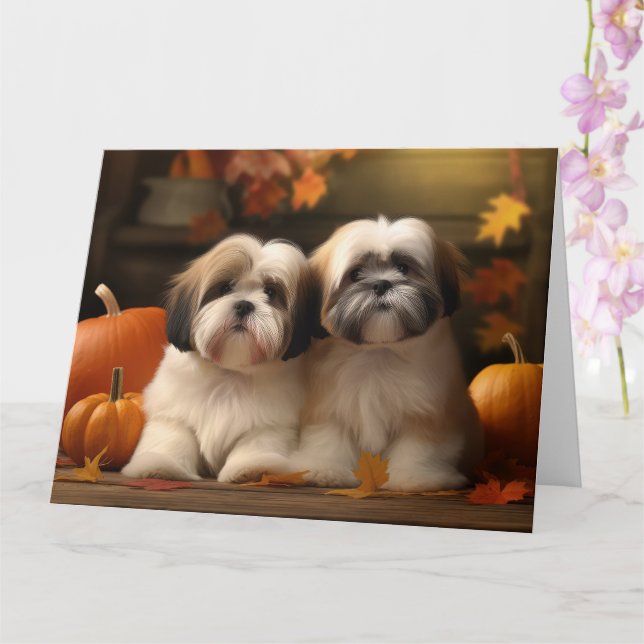 Carte Chiot Lhasa Apso Délice d'Automne Citrouille  (Orchidée)