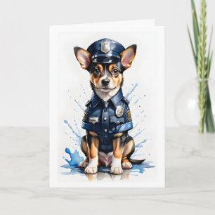 Carte Chiot mignon en uniforme de police aquarelle