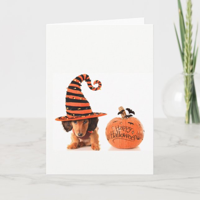 Carte Chiot mignon Halloween de teckel (Devant)
