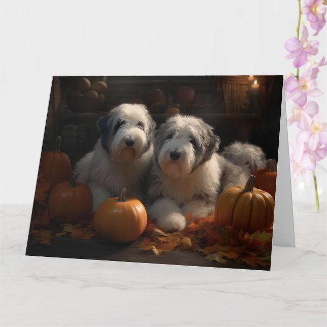 Carte Chiot Old English Sheepdog Délice d'Automne Citrou (Orchidée)