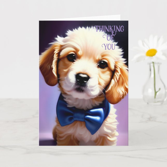 Carte Chiot souple adorable avec jolie Cravate de Bow bl (Petite plante)