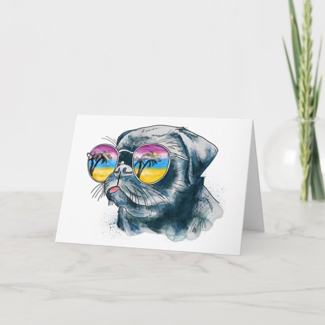 Carte Chiot Tropical Aquarelle (Devant)
