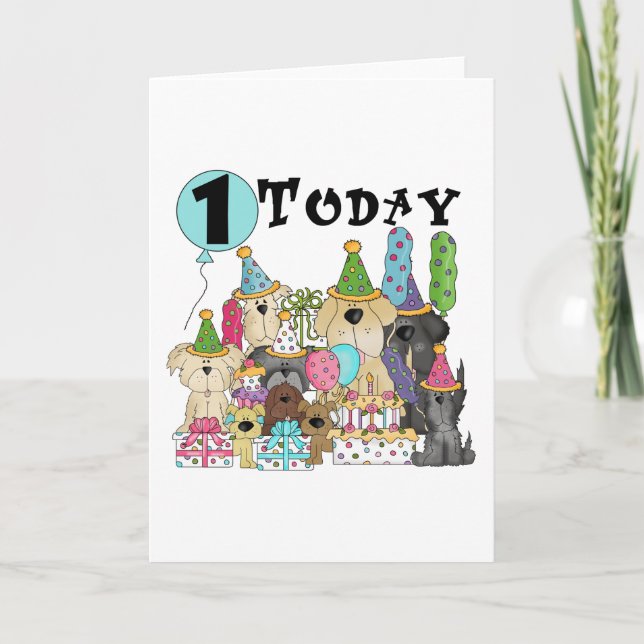 Carte Chiots 1er Anniversaire Tshirts et cadeaux Bash (Devant)
