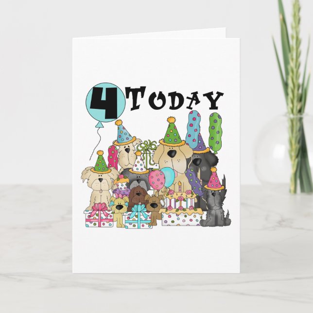 Carte Chiots 4e anniversaire Bash Tshirts et cadeaux (Devant)