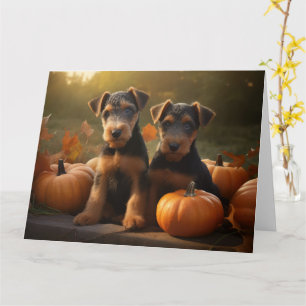 Carte Chiots Airedale Délice d'Automne Citrouille