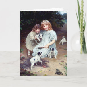 Carte chiots chiots chien crapaud enfants soeurs