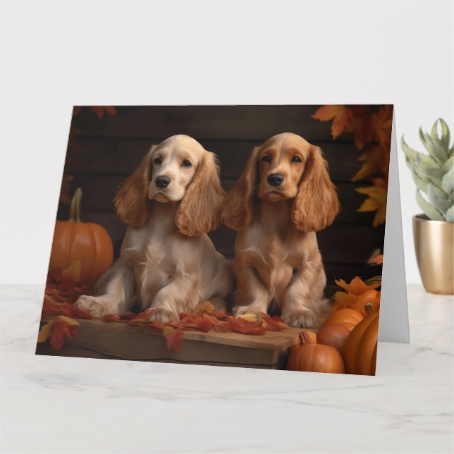 Carte Chiots Cocker Spaniel Délice d'Automne Citrouille  (Petite plante)