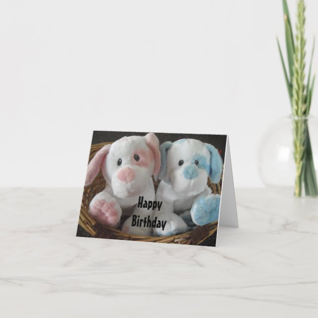 Carte Chiots dans un panier - Joyeux anniversaire (Devant)
