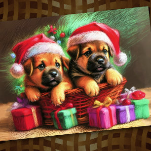 Carte Chiots de Noël Dur Pastel