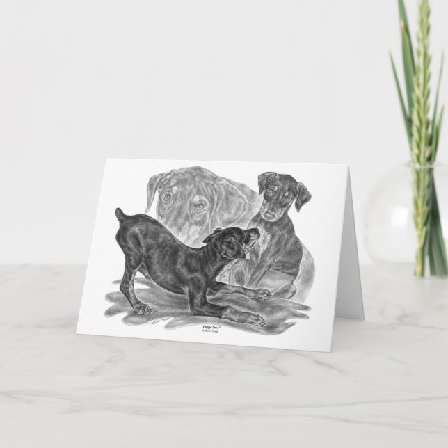 Carte Chiots de Pinscher de dobermann dessinant par le (Devant)