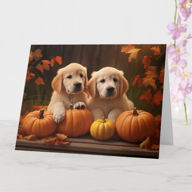 Carte Chiots Golden Retriever Délice d'Automne Citrouill (Orchidée)