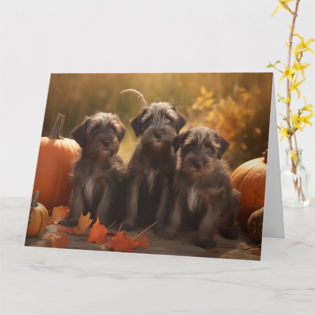 Carte Chiots Griffon à poil dur d'automne (Fleur jaune)