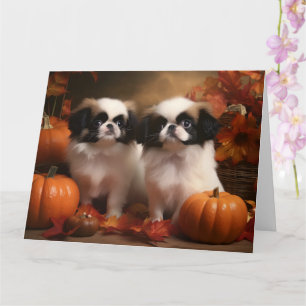Carte Chiots Japanese Chin Délice d'Automne Citrouille
