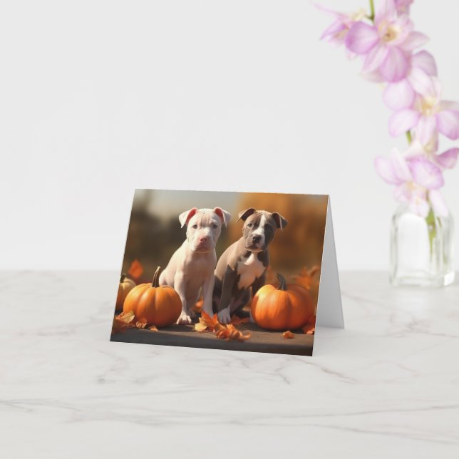 Carte Chiots Pitbull Délice d'Automne Citrouille  (Orchidée)