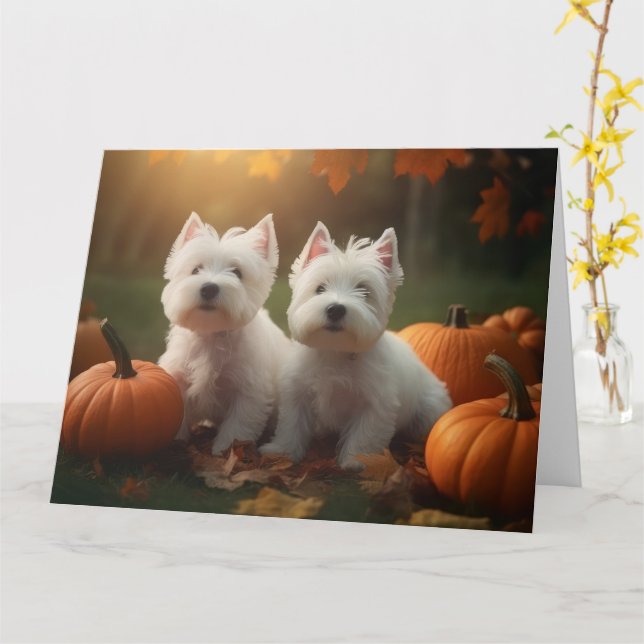 Carte Chiots Terrier Blanc West Highland au milieu de ci (Fleur jaune)