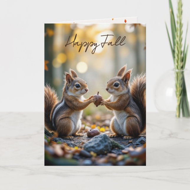 Carte Chipmunk et écureuil avec maïs d'automne (Devant)