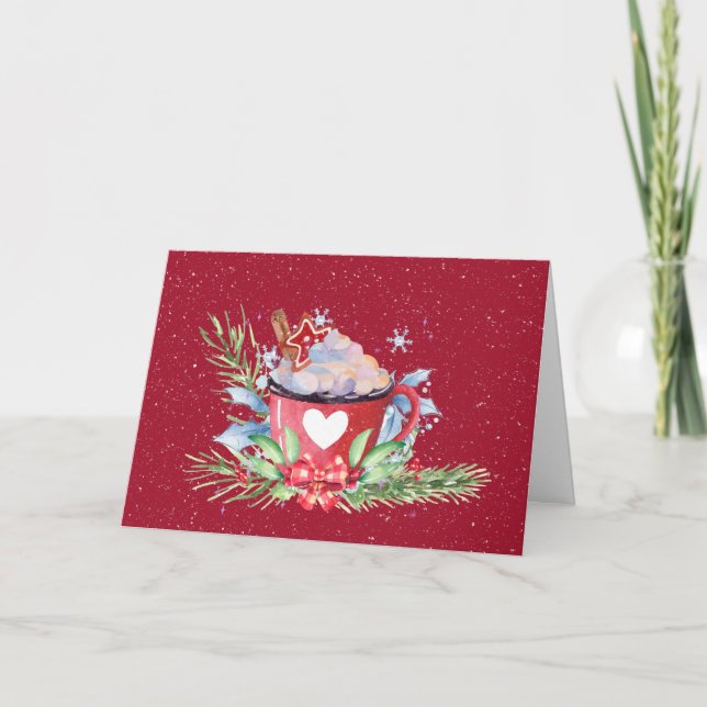 Carte Chocolat Chaud De Noël Dans Les Snowflakes (Devant)