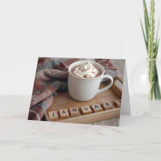 Carte Chocolat chaud pour un anniversaire de janvier (Devant)