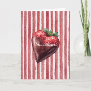 Carte Chocolat Coeur de Fraise Rayures Rouges et Blanche
