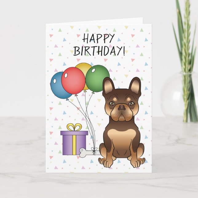 Carte Chocolat Et Tan French Bulldog Joyeux anniversaire (Devant)