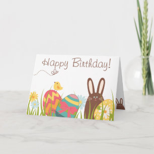 Carte Chocolat mignon lapin et oeufs de Pâques Anniversa