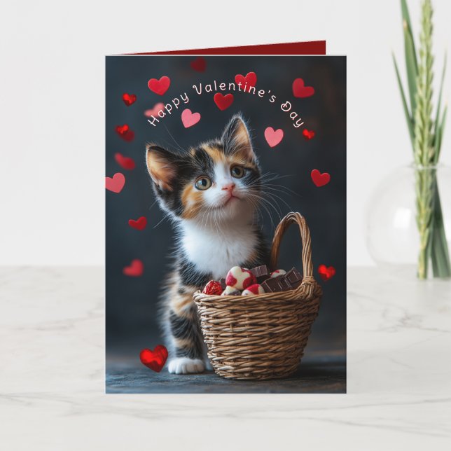 Carte Chocolats de la Saint-Valentin Calico Kitten Cœurs (Devant)
