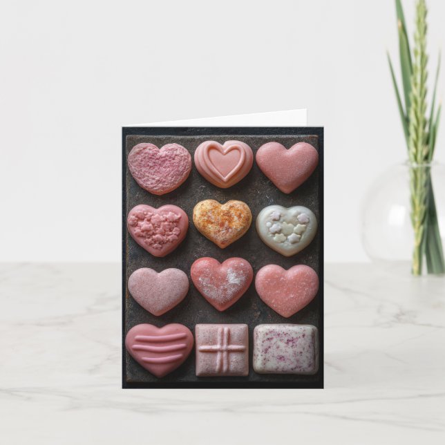 Carte Chocolats en forme de coeur rose Saint Valentin (Devant)