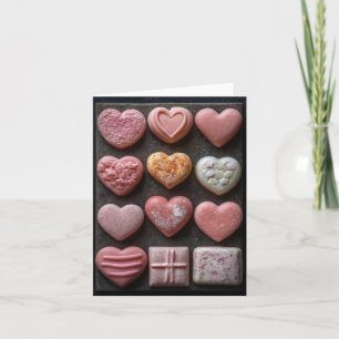 Carte Chocolats en forme de coeur rose Saint Valentin