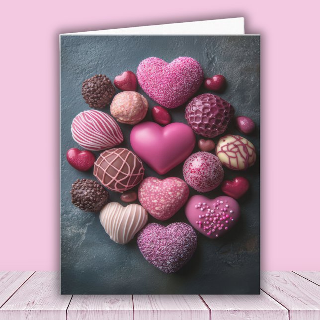 Carte Chocolats en forme de coeur rose Saint Valentin (Créateur téléchargé)