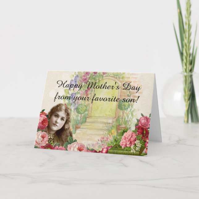 Carte Chou victorienne Rose femme porte florale (Devant)