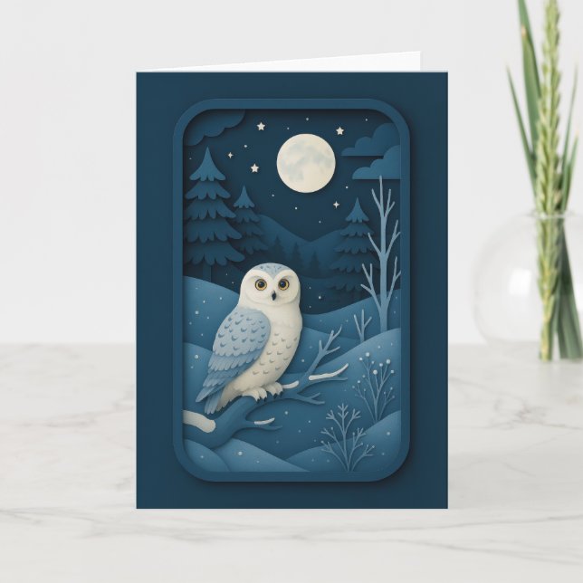 Carte Chouette au Clair de Lune dans une Forêt enneigée (Devant)