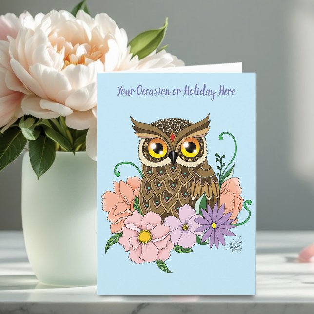 Carte Chouette aux fleurs pastel de printemps (Créateur téléchargé)