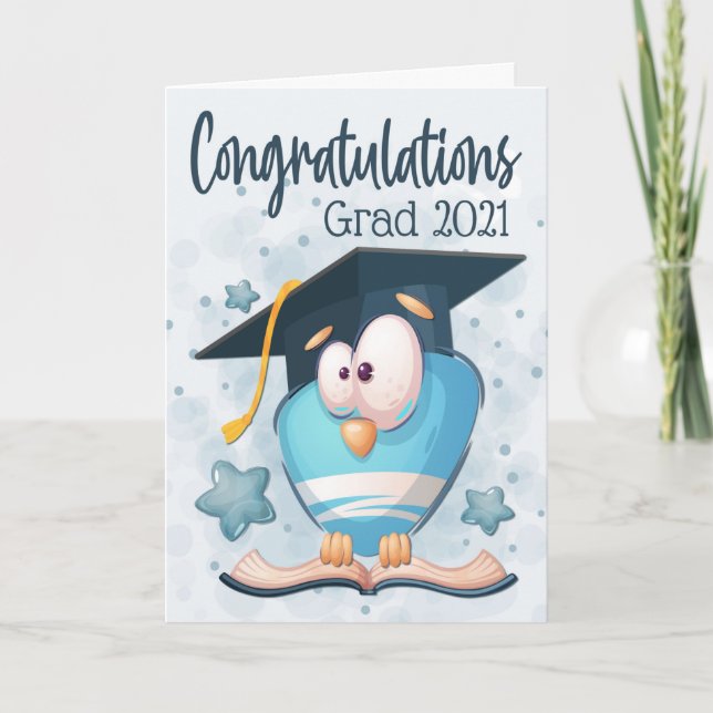 Carte Chouette bleue Goofy avec Casquette de graduation (Devant)