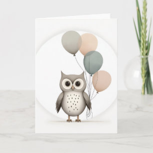 Carte Chouette boho minimaliste avec ballons de salut bl