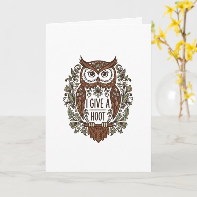 Carte Chouette Brown avec fleurs design (Fleur jaune)