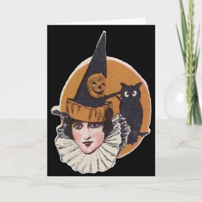 Carte Chouette Citrouille Jack-o'-lantern Witch Art Déco (Devant)
