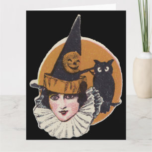 Carte Chouette Citrouille Jack-o'-lantern Witch Art Déco