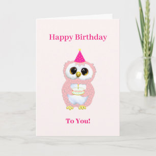 Carte Chouette d'anniversaire mignonne souhaits sur rose