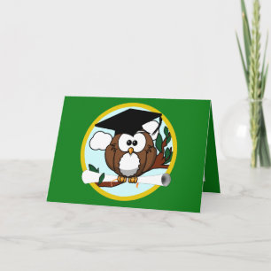 Carte Chouette de graduation - Vert et Or