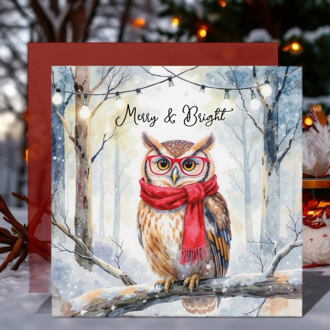 Carte Chouette de Noël (The peaceful snowy woods and wise owl create a cozy, festive atmosphere!)