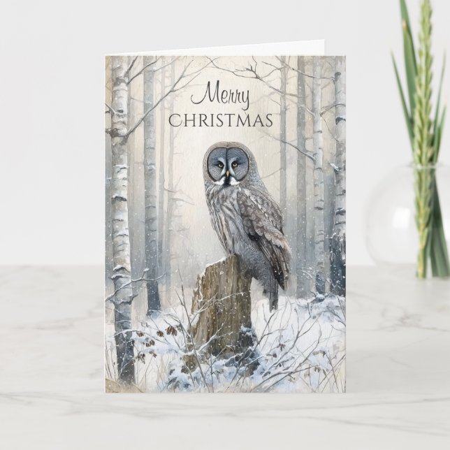 Carte Chouette de Noël de la forêt rustique  (Devant)