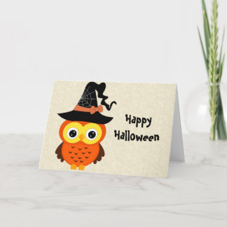 Carte Chouette d'Halloween avec Casquette de sorcière
