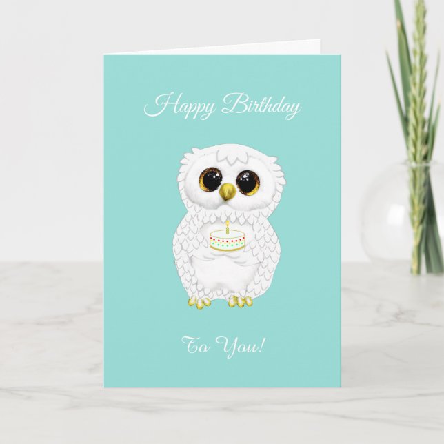 Carte Chouette élégante mignonne blanche d'anniversaire  (Devant)