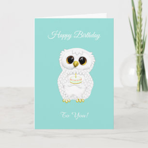 Carte Chouette élégante mignonne blanche d'anniversaire 