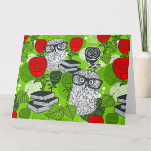 Carte Chouette en roses rouges